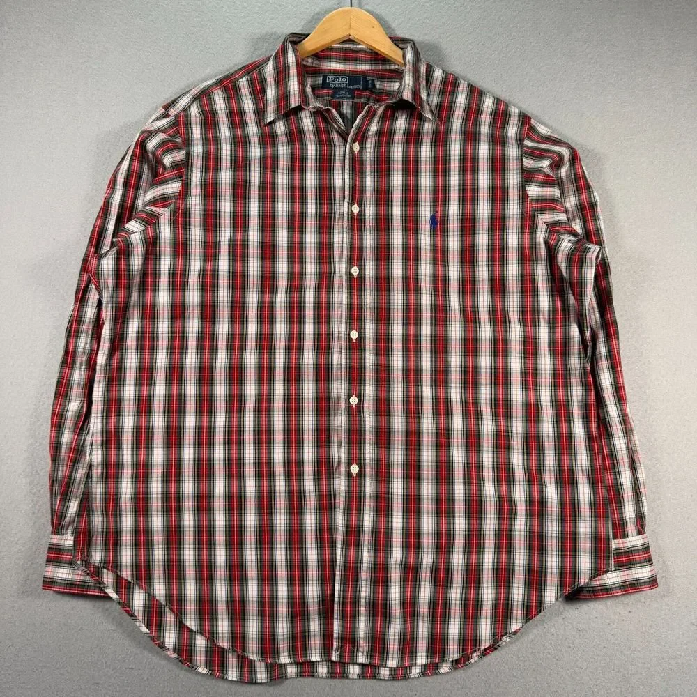 Vintage Polo Ralph Lauren Lowell Button Up Shirt Mens‎ 17.5-36 Red Plaid Casual